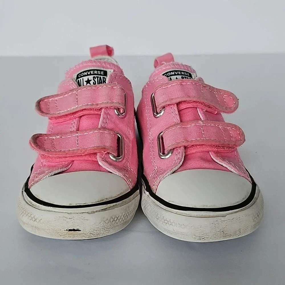 Kids Toddler Converse Low Top Pink Double Strap Closure Us Sz 10 - 1852